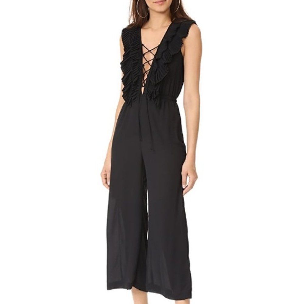 Delfi Collective Black Bonnie Lace-Up Ruffle Jumpsuit